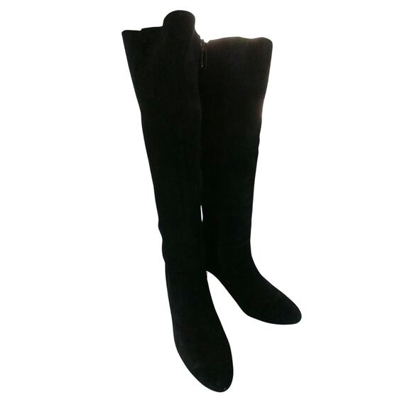 ADRIENNE VITTADINI! BLACK GENUINE SUEDE LEATHER W/ELASTIC STRETCH BOOTS! SZ 6M - Picture 2 of 9